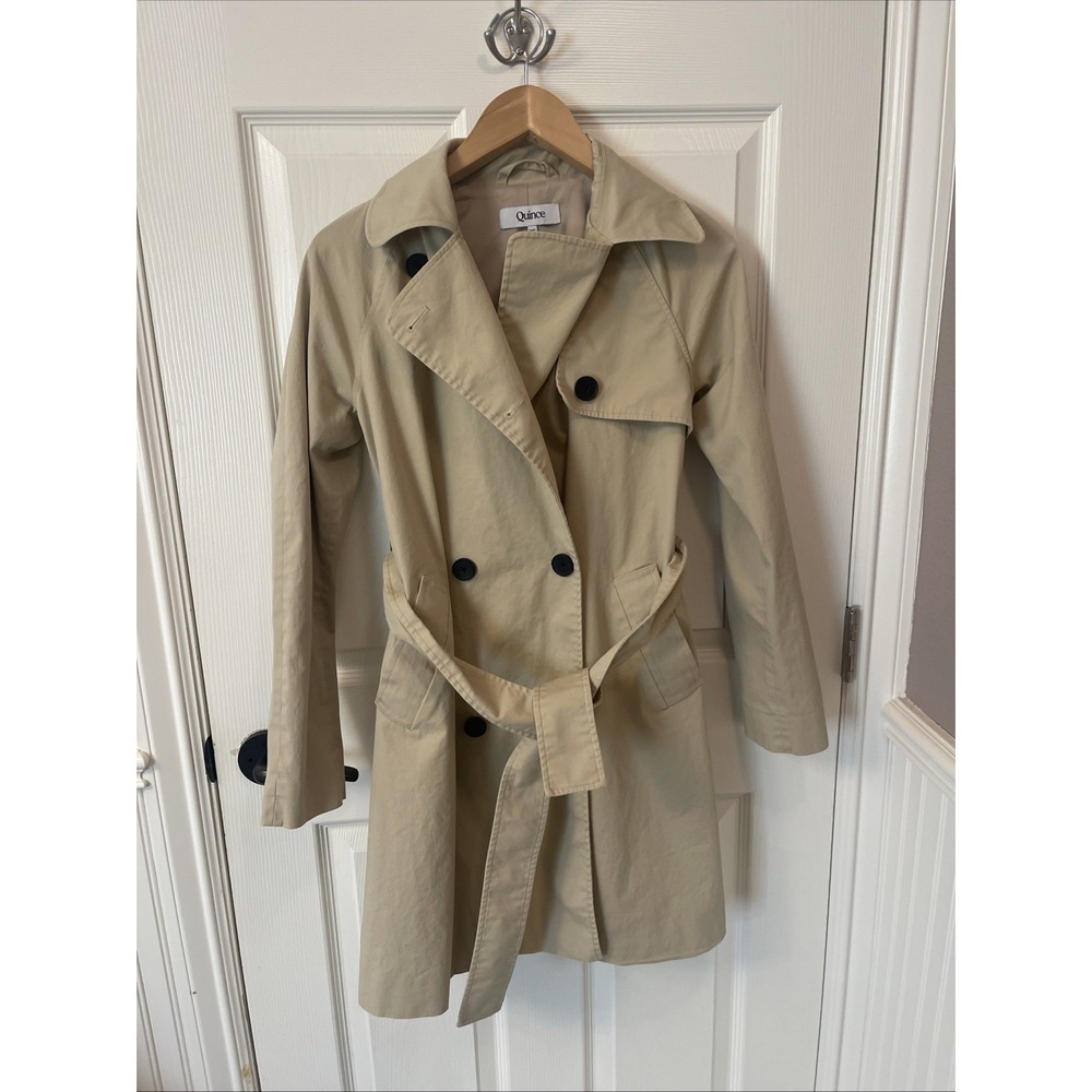 Quince Women XS Stretch Cotton Water-Resistant Trench Coat Light Khaki Belted